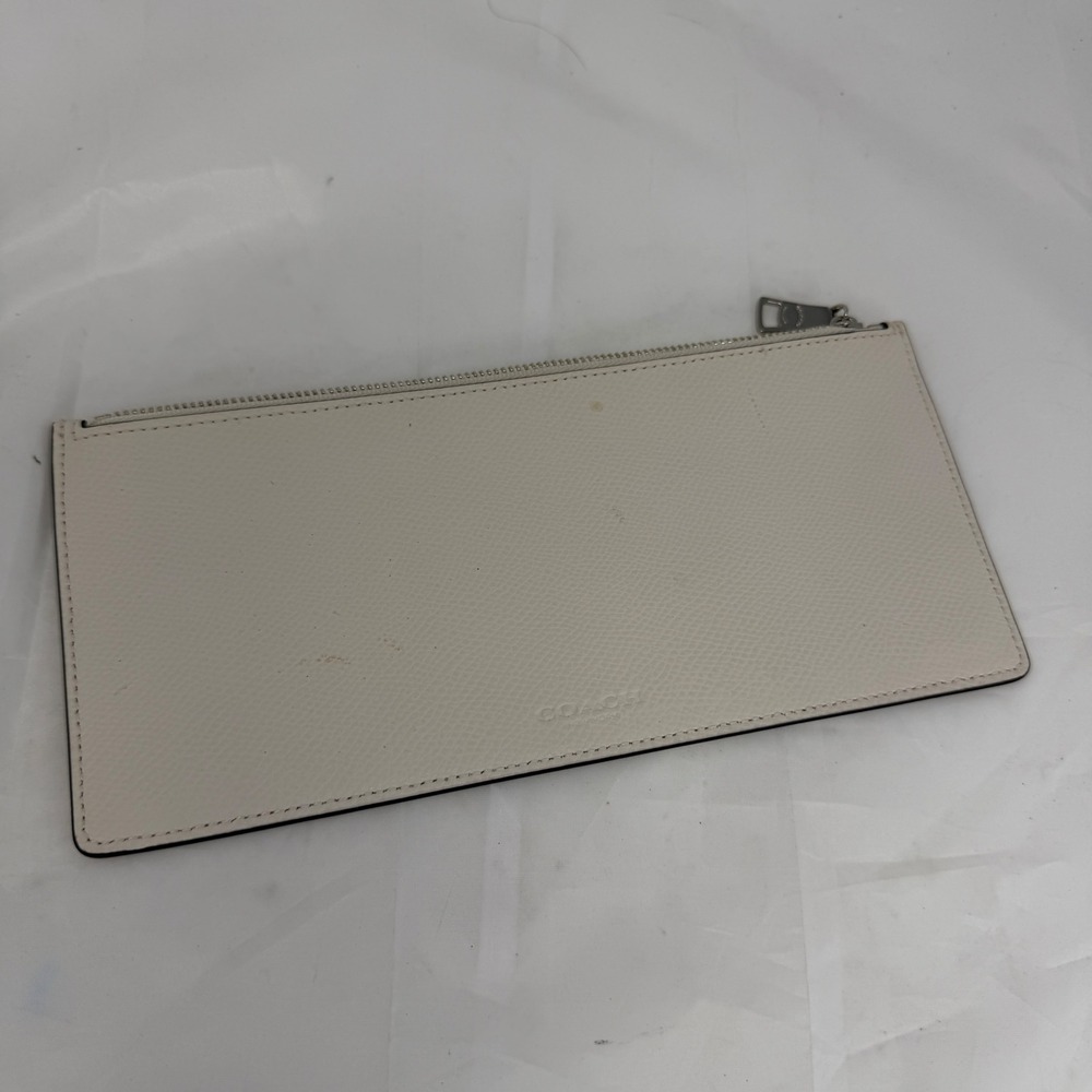 Coach White Crossgrain Leather Slim Zipper Pouch Minimalist Clutch Bag